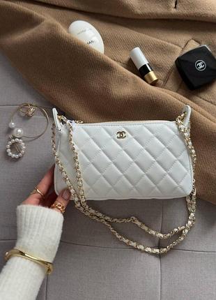 Chanel mini boston chain shoulder bag white/gold
