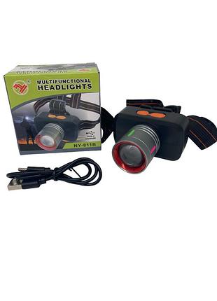 Ліхтарик налобний led zoom, type-c, 3 режими