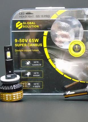 Led лампа gs18pro h27/880/881 — 12000lm, 65w, 6000k з активним кулером