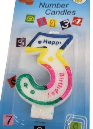 Свеча-цифра для торта "happy birthday" цветная - 3