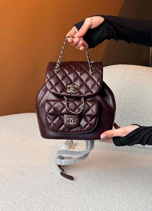 Chanel mini backpack dark burgundy lambskin with silver-tone metal