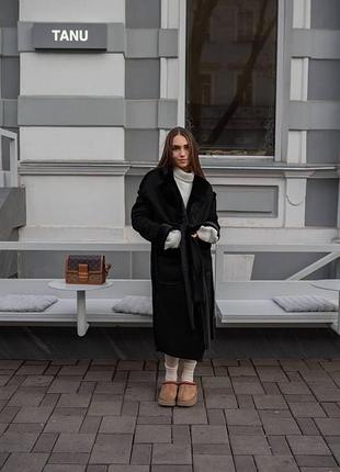 Жіноча дублянка, середня, чорна з норки, замшева, з запахом кишенями з хутра з воротником косуха длинная регулирующаяся