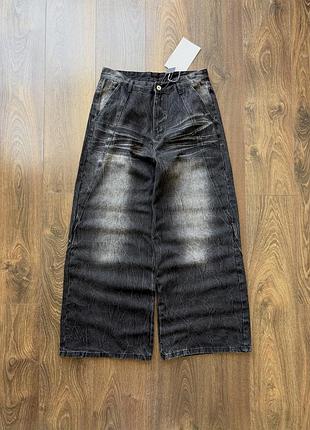 Широкие джинсы чёрные штаны джинсовые с потертостями baggy бегги washed y2k sk8 s