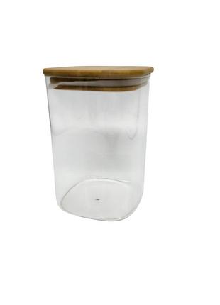 Банка скляна 1,1л квадратна з бамбуковою кришкою 15,0*9,5см