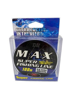Леска "max" 100м нейлон серебряная, тест 8,20кг 0,28мм