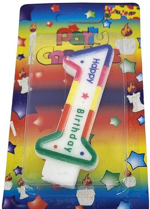 Свічка-цифра для торта "happy birthday" веселка - 1