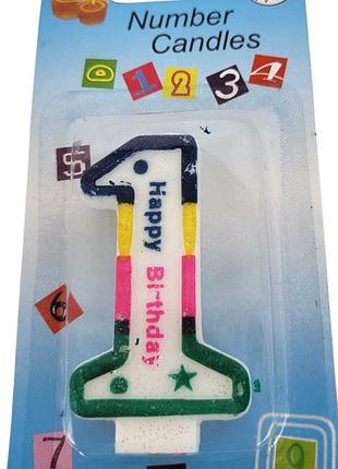 Свічка-цифра для торта "happy birthday" кольорова - 1