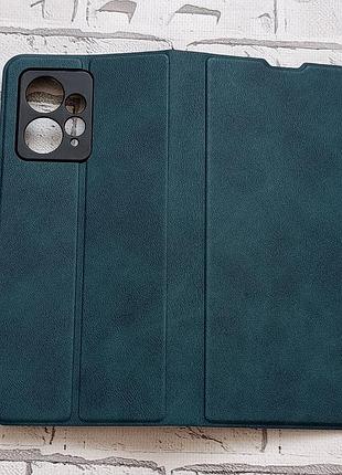 Чехол-книжка для xiaomi redmi note 12 со сложной подставкой и карманами для карт - магнитный кожаный чехол темно-зеленый