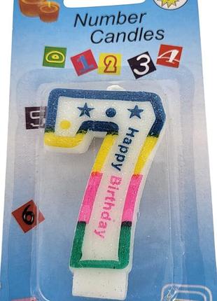 Свічка-цифра для торта "happy birthday" кольорова - 7
