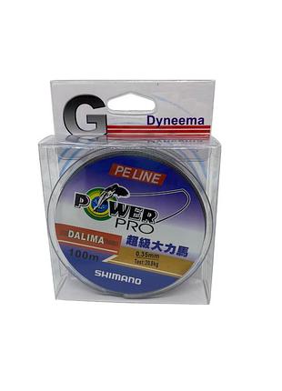 Шнур рибальський "shimano powerpro" 100м ре сірий, тест 20,8кг 0,35мм