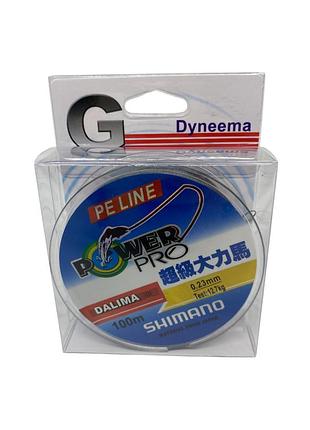 Шнур рибальський "shimano powerpro" 100м ре сірий, тест 12,7кг 0,23мм