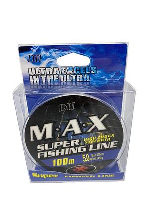 Леска "max" 100м нейлон серебряная, тест 14,5кг 0,37мм