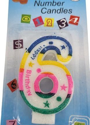 Свічка-цифра для торта "happy birthday" кольорова - 6