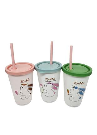 Набор стаканов пластиковых с солотинками 1*3шт "rabbit"