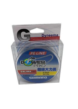 Шнур рибальський "shimano powerpro" 100м ре сірий, тест 8,30кг 0,16мм