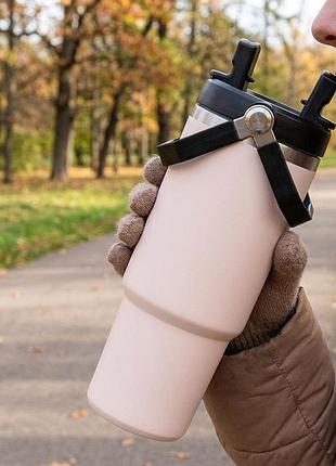 Термокухоль travel cup 900 мл з ручкою та кришкою-поїлкою beige