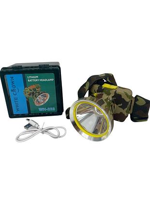 Ліхтарик налобний led акум, камуфляж,type-c, 2 режими, в коробці