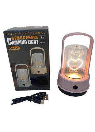 Лампа-фонарь "сердечко" аккумуляторная 1200mah, type-c, 3 режима