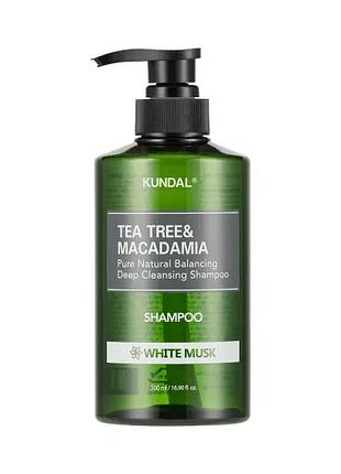 Шампунь балансирующий "белый мускус" kundal tea tree & macadamia deep cleansing shampoo white musk 500ml