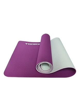 Коврик спортивный toorx yoga professional tpe 183 х 60 х 0,6 см для йоги и фитнеса burgundi/perla (mat-184)
