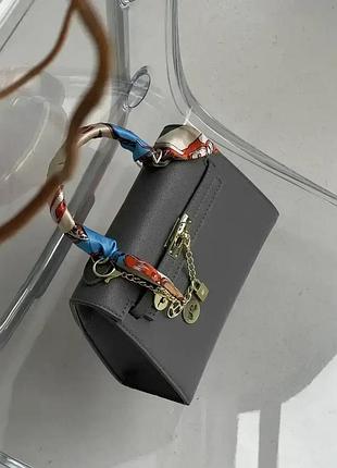 Шкіряна жіноча сумочка 24х19х10 см з хустинкою в коробці від hermes сумка із шкіри з ручкою та ремінцем через плече гермес