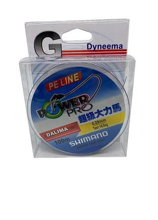 Шнур рибальський "shimano powerpro" 100м ре сірий, тест 16,5кг 0,28мм