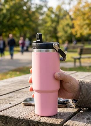 Термокухоль travel cup 900 мл з ручкою та кришкою-поїлкою pink