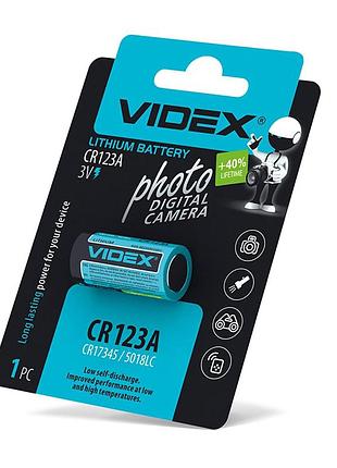 Батарейка літієва videx cr123a 1шт blister card