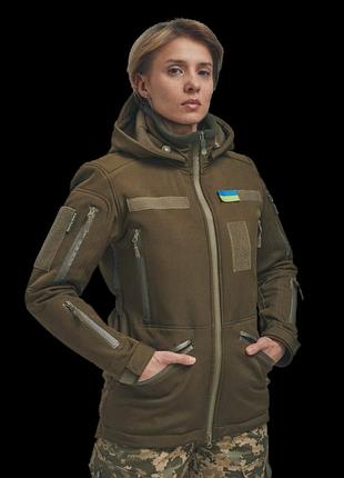 Зимова утеплена жіноча fs куртка-трансформер soft shell 2в1, хакі