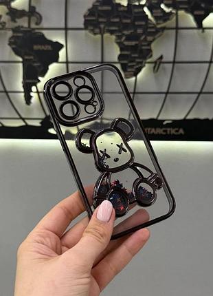 Прозрачный чехол teddy bear для iphone 14 pro, защитный чехол с блестками для айфон 14 pro