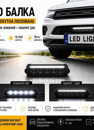 Линзированная led люстра 19 см 30w 12-24v, ближний свет + дхо. для установки на бампер, ккенгурятник или под номерной знак.