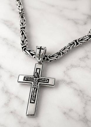 Срібний ланцюг "лисячий хвіст"(фокс, візантія) і хрестик 925 проби, кулон підвіс