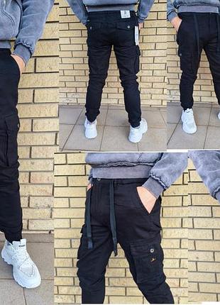 Джинси, джогери чоловічі брендові коттонові щільні з накладними кишенями "карго", пояс на резинці rtrooss, туреччина