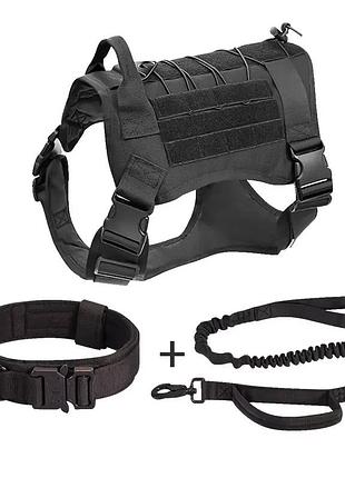 Тактическая шлейка для собак,ошейник, жилет, поводок pet harness размер l чорний