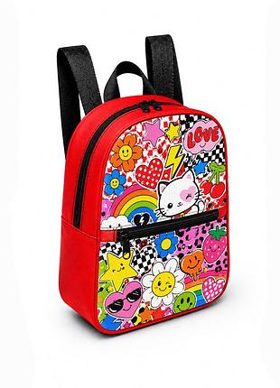 Детский мини-рюкзак красный с принтом kitty pop для девочки 28×24×10 см мини-сумка детская (5198)