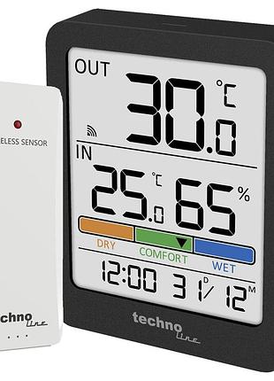 Термогигрометр technoline ws9488 беспроводной с датчиком температуры цвет anthracite пластиковый с функциями влажности и часов