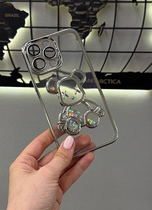 Прозрачный чехол teddy bear для iphone 14 pro max, защитный чехол с блестками для айфон 14 pro max