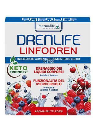 Дієтична добавка drenlife "лімфодренаж" зі смаком червоних фруктів, 30 стіків по 10 мл