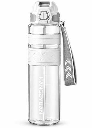 Спортивна пляшка kangzyuan 1000 мл (1 л) — біла tritan bpa-free, ударостійка еко-пляшка з антиковзким грипом