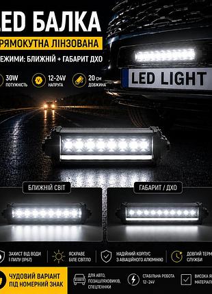Линзированная led люстра 20 см 30w 12-24v, ближний свет + дхо. для установки на бампер, ккенгурятник или под номерной знак.
