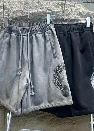 Шорты мужские chrome hearts трикотажные серые/черные washed с патч-вышивкой размер m-l