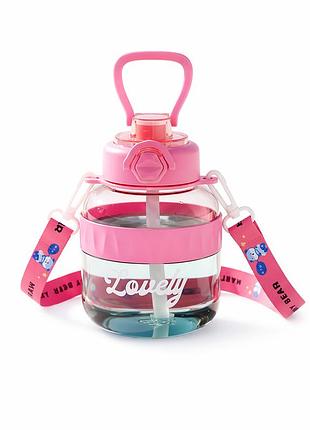 Удобная детская бутылка lovely 700 мл с трубочкой и защитой от протечек розова