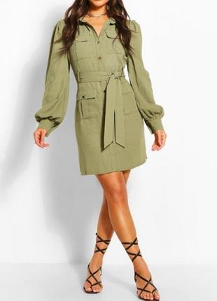 Сукня-сорочка boohoo хакі 44/м нова — з поясом та кишенями