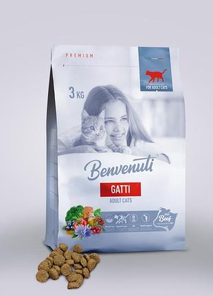 Benvenuti gatti - сухий корм для дорослих котів з яловичиною, 3 кг