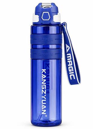 Спортивна пляшка kangzyuan 500 мл — синя tritan bpa-free, ударостійка еко-пляшка з трубочкою та ремінцем