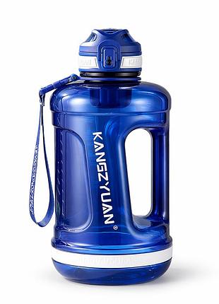 Еко-пляшка kangzyuan 2200 мл (2.2 л) — синя tritan bpa-free, ударостійка, спортивна з ручкою та ремінцем