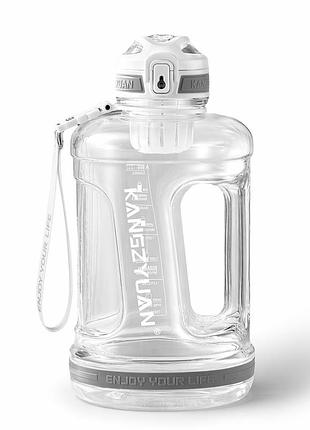 Эко-бутылка kangzyuan 1500 мл (1.5 л) - белая tritan bpa-free, ударопрочная, спортивная с ручкой и ремешком