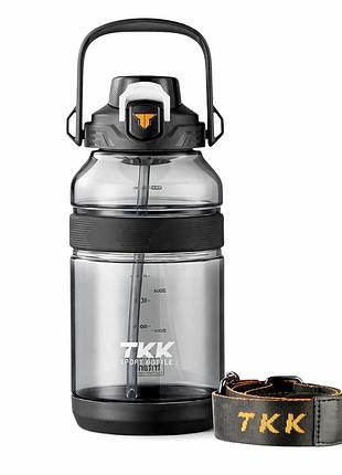 Спортивная бутылка tkk (2000 мл) - полупрозрачный черный tritan bpa-free, с мощной ручкой и кнопкой-фиксатором