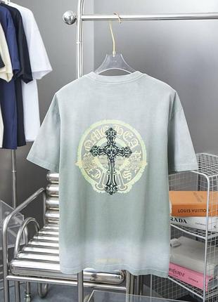 Футболка chrome hearts унисекс фисташковый ✦ стильная брендовая футболка с вышивкой логотипа