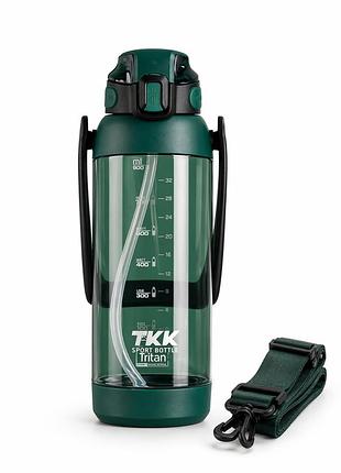 Пляшка tkk 1400 мл — зелена tritan bpa-free, ударостійка, спортивна з подвійною системою перенесення